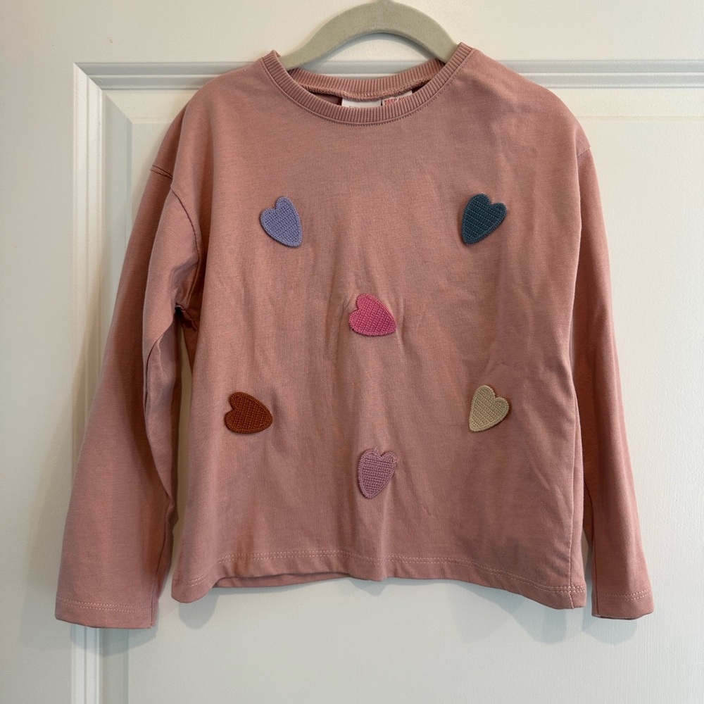 ZARA Kids Pink Heart Patch Long Sleeve Shirt